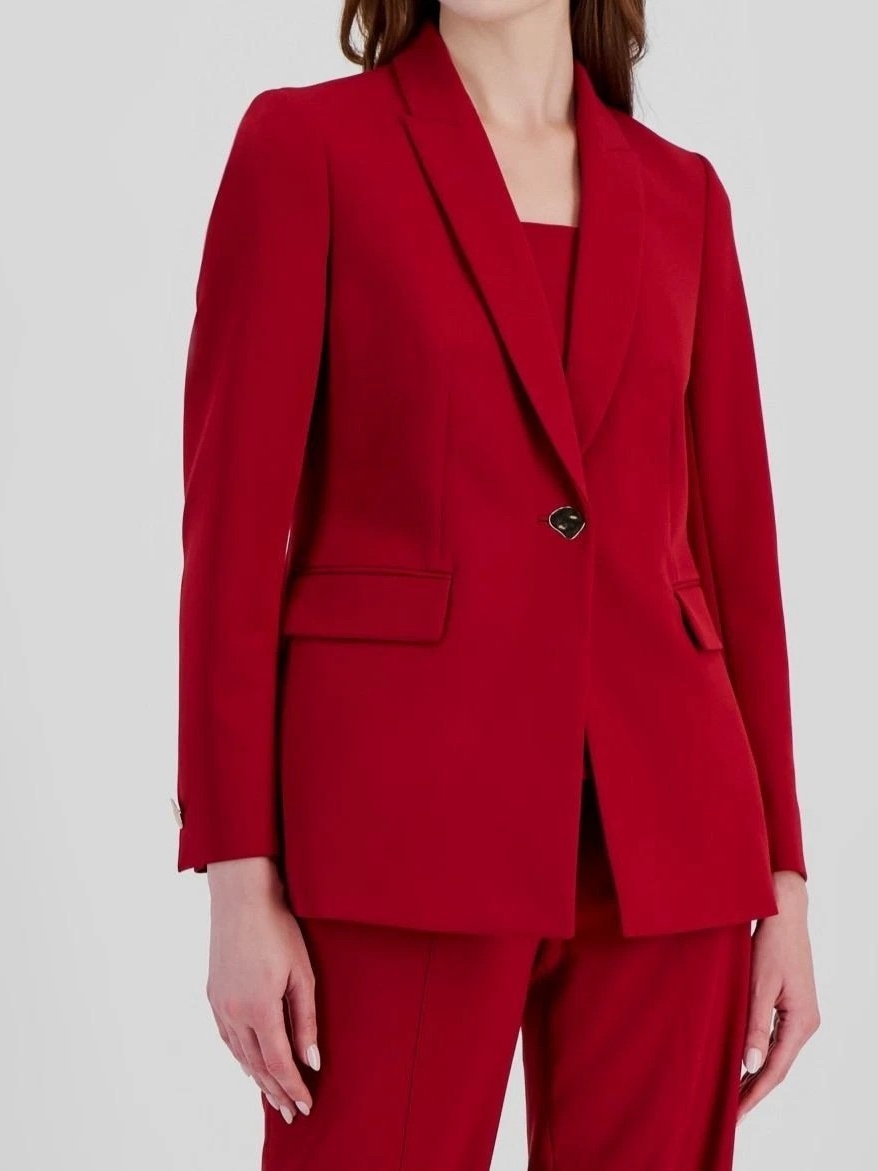 Anne Klein Red Tailored Single-Button Blazer
